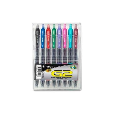 Pilot Pilot G2 Gel Retractable Rollerball Pen, Fine, 0.7mm, Assorted Ink, 8/Pack 31128